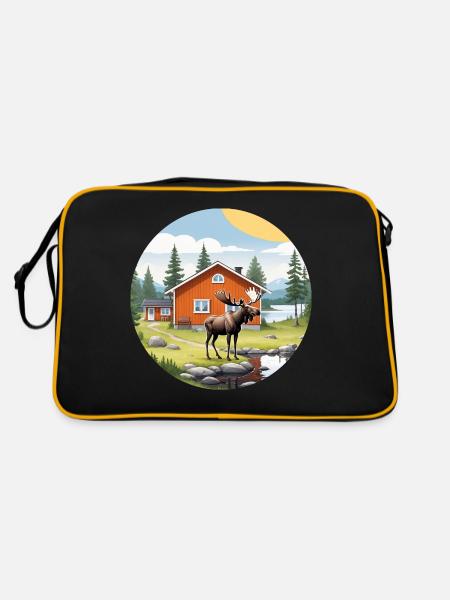 Naturleben Schweden Logo Elch Blog Haus Natur - Retro Tasche - Schwarz/Gold - Hinten