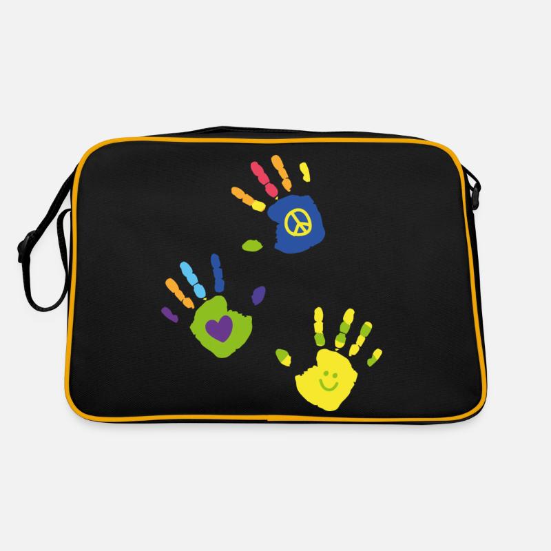 Kinderhände (Bunt) - Retro Tasche - Schwarz/Gold