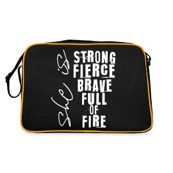 she is strong fierce brave full of fire - Retro Bag - black/gold - Back