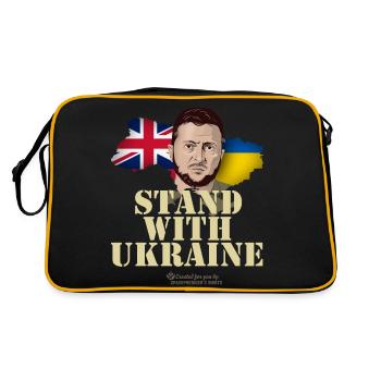 Ukraine Great Britain Stand with Ukraine - Retro Tasche - Schwarz/Gold - Hinten