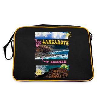 Lanzarote Sommer Sonne Strand Meer Palmen Urlaub - Retro Tasche - Schwarz/Gold - Hinten