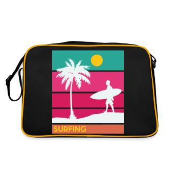 Surfing Surfboard Surfer Geschenksidee - Retro Tasche - Schwarz/Gold - Hinten