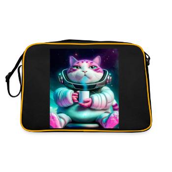 Big cat drinks tea in space - Retro Bag - black/gold - Back