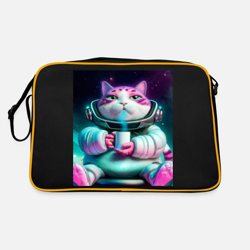 Big cat drinks tea in space Retro Bag