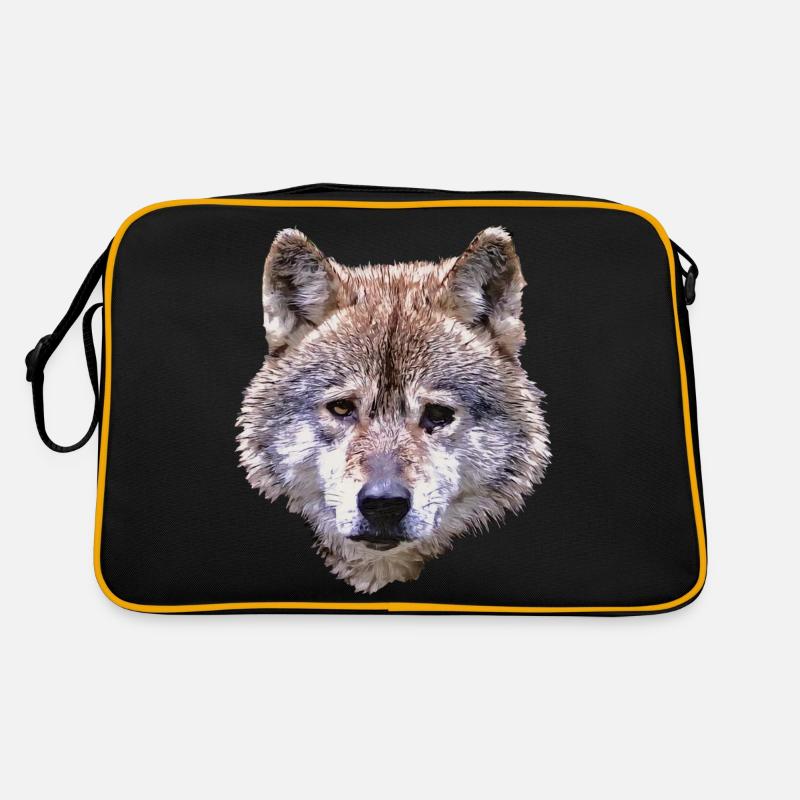 BERIX WOLF Kopf - Retro Tasche - Schwarz/Gold