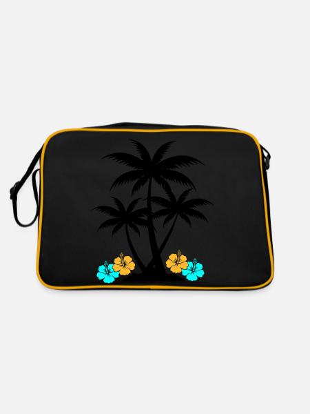 palme hibiskus - Retro Tasche - Schwarz/Gold - Hinten