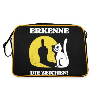 Erkenne die Zeichen Katze Mittelfinger Spruch - Retro Tasche - Schwarz/Gold - Hinten