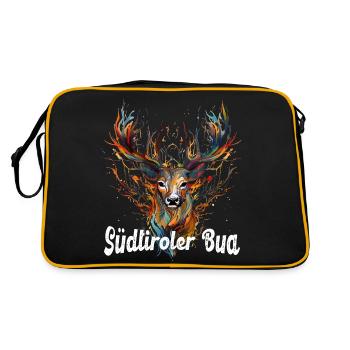 Südtiroler Bua mit Hirsch Südtirol Tracht - Retro Tasche - Schwarz/Gold - Hinten