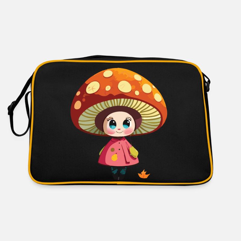 Pilzmädchen - Retro Tasche - Schwarz/Gold