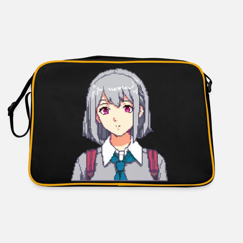 Pixel Schulmädchen Charm - Retro Tasche - Schwarz/Gold