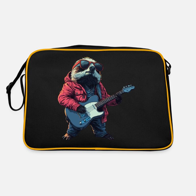 Faultier mit E-Gitarre - Retro Tasche - Schwarz/Gold
