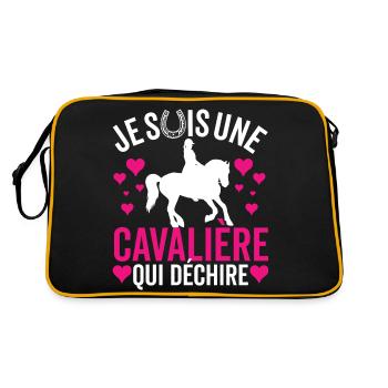 Reiten Ich bin ein Reiter, der rockt - Retro Tasche - Schwarz/Gold - Hinten