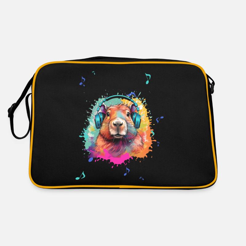 Capybara,illustration,Kopfhörer,Musik,Graffiti - Retro Tasche - Schwarz/Gold
