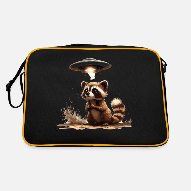 Lustiger Waschbär mit Ufo Retro Tasche