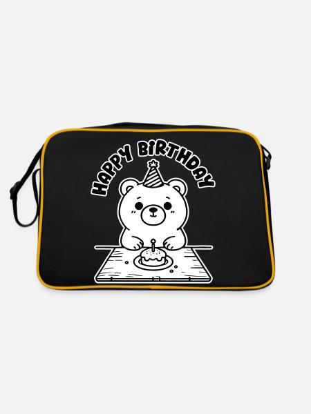 Birthday Bear having cake - Happy Birthday Design - Retro Bag - black/gold - Back