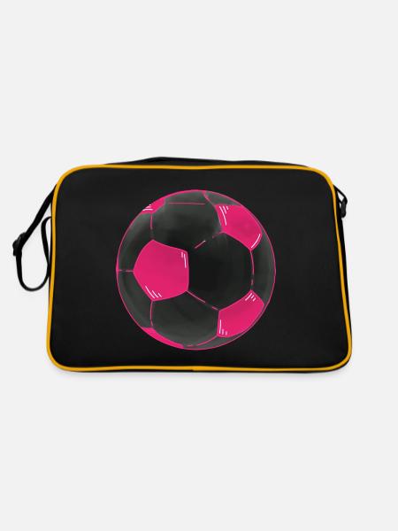 Fußball Pink Schwarz Fußbälle Sticker - Retro Tasche - Schwarz/Gold - Hinten