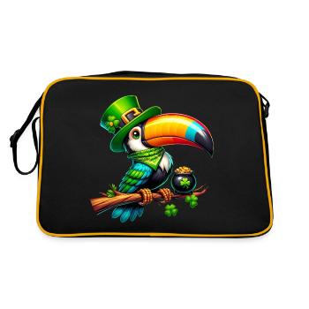 St. Patricks Day Vogel Paradiesvogel Tukan Shirt - Retro Tasche - Schwarz/Gold - Hinten