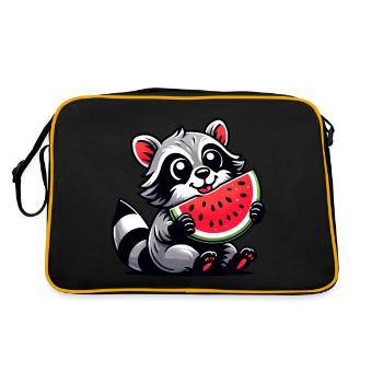 Waschbär Mit Wassermelone Fruchtig Lustig - Retro Tasche - Schwarz/Gold - Hinten