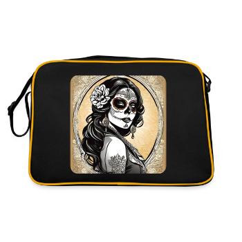 Dia de los Muertos Woman with Flowers - Retro Bag - black/gold - Back