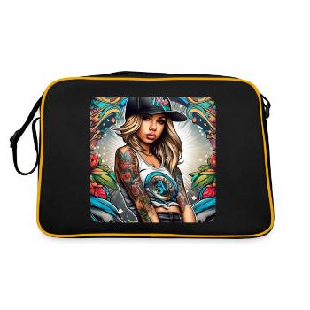 Cooles blondes Girl mit Tattoos Hip Hop Graffiti - Retro Tasche - Schwarz/Gold - Hinten