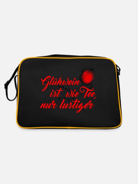 Glühwein ist wie Tee, nur lustiger - Retro Tasche - Schwarz/Gold - Hinten