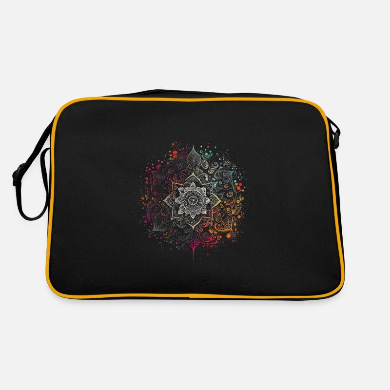 Buntes Airbrush Tinte Boho Mandala - Retro Tasche - Schwarz/Gold
