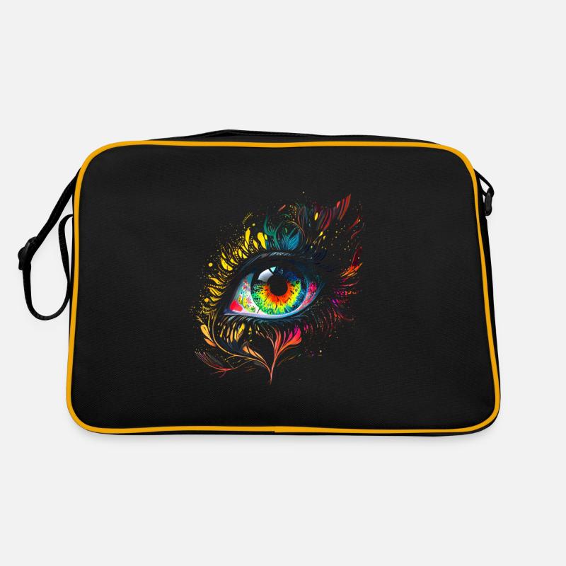 Œil psychédélique avec des détails colorés à l’aérographe - Sac Retro - noir/or