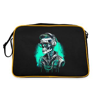 Cooles Skelett Portrait mit Sonnenbrille - Retro Tasche - Schwarz/Gold - Hinten