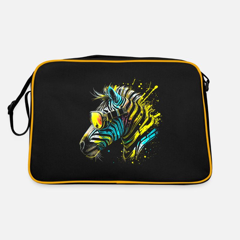 Buntes Zebra mit Sonnenbrille Graffiti Airbrush - Retro Tasche - Schwarz/Gold