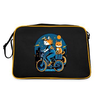 Coole Comic Katzen fahren Fahrrad - Retro Tasche - Schwarz/Gold - Hinten