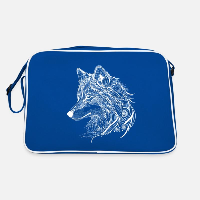 Mythischer Wolf mit Boho, Azteken Muster Retro Tasche