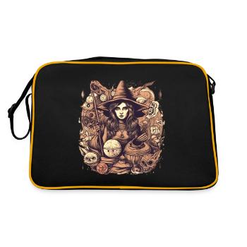 Düstere wunderschöne Hexe mit Hut und Totenkopf - Retro Tasche - Schwarz/Gold - Hinten