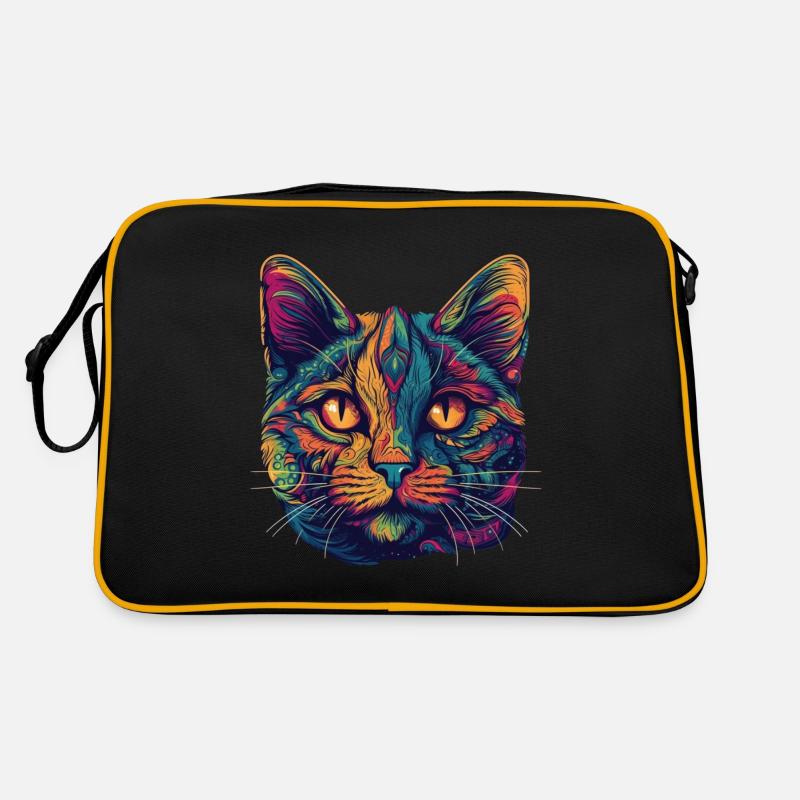 Psychedelic cat face with colorful patterns Retro Bag