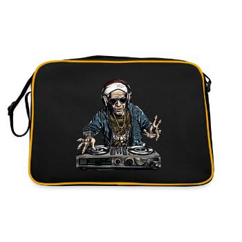Cooler Best-Ager Mann als DJ, Alter Mann als DJ - Retro Tasche - Schwarz/Gold - Hinten