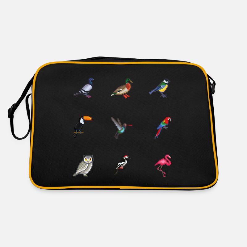 Vögel - Retro Tasche - Schwarz/Gold