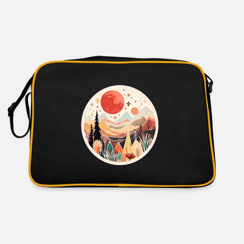 Abstrakte Boho Landschaft in Herbstfarben Retro Tasche