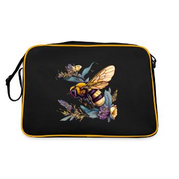 Cooles Bienen Motiv mit Blumen Cartoon Comic - Retro Tasche - Schwarz/Gold - Hinten
