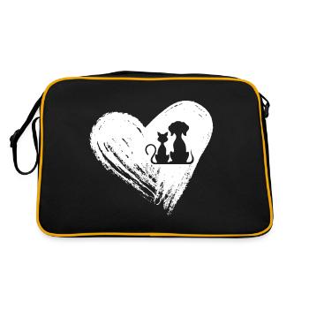 Hund und Katze. - Retro Tasche - Schwarz/Gold - Hinten