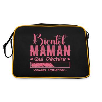Bientôt Maman Qui Déchire Veuillez Patienter Mère - Sac Retro - noir/or - Dos
