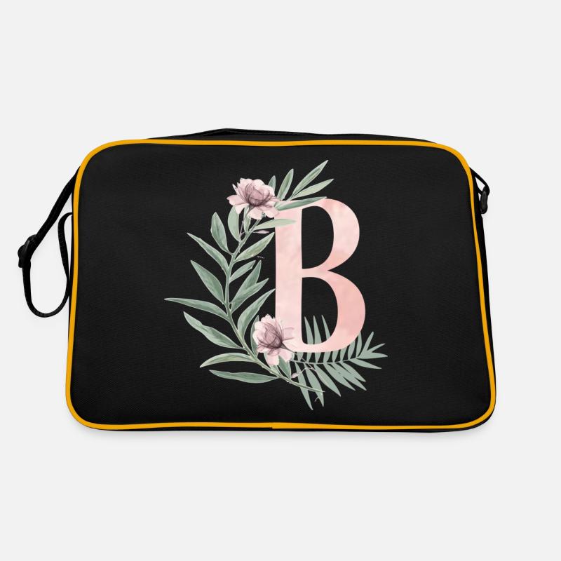 Lettre B avec des fleurs - Sac Retro - noir/or