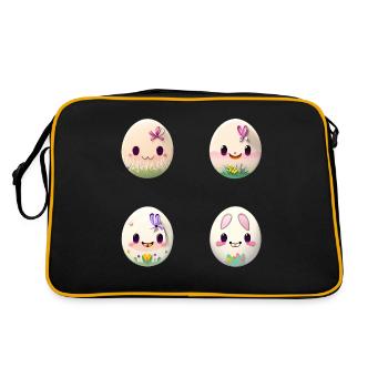 Osterei Ostereier Gesichter - Retro Tasche - Schwarz/Gold - Hinten