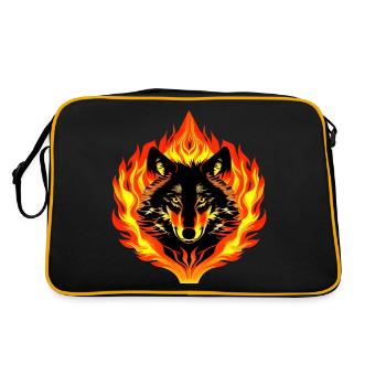 Wolf with Fire and Flames Tribal - Retro Bag - black/gold - Back