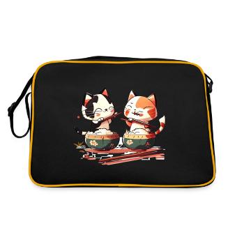 Cute Comic Cats Eat Rice Together - Retro Bag - black/gold - Back