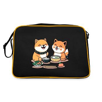 Douce bande dessinée Shiba Inu Mangez du riz et des sushis ensemble - Sac Retro - noir/or - Dos