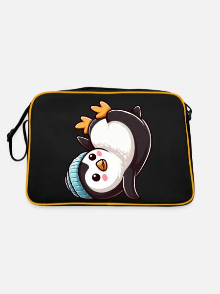 Penguin Headstand Chibi Cartoon Breakdance - Retro Bag - black/gold - Back