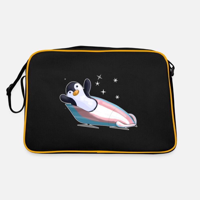 Pinguin im Bob-Trans-Pride - Retro Tasche - Schwarz/Gold