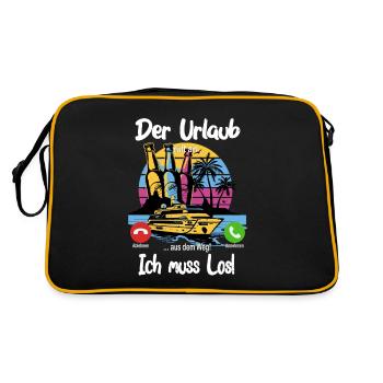 Der Urlaub ruft an... aus dem Weg, ich muss los! - Retro Tasche - Schwarz/Gold - Hinten