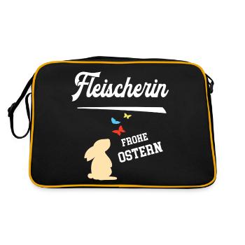 Fleischerin Frohe Ostern Ostergeschenk Fleischerei - Retro Tasche - Schwarz/Gold - Hinten