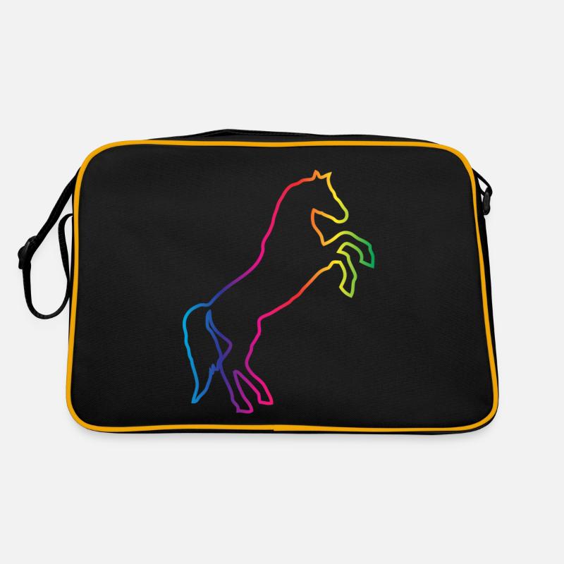 Cheval aux couleurs arc-en-ciel - Sac Retro - noir/or