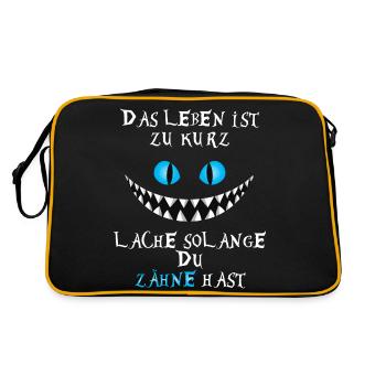 Katze Grinsekatze Geschenk Weihnachtsgeschenk - Retro Tasche - Schwarz/Gold - Hinten